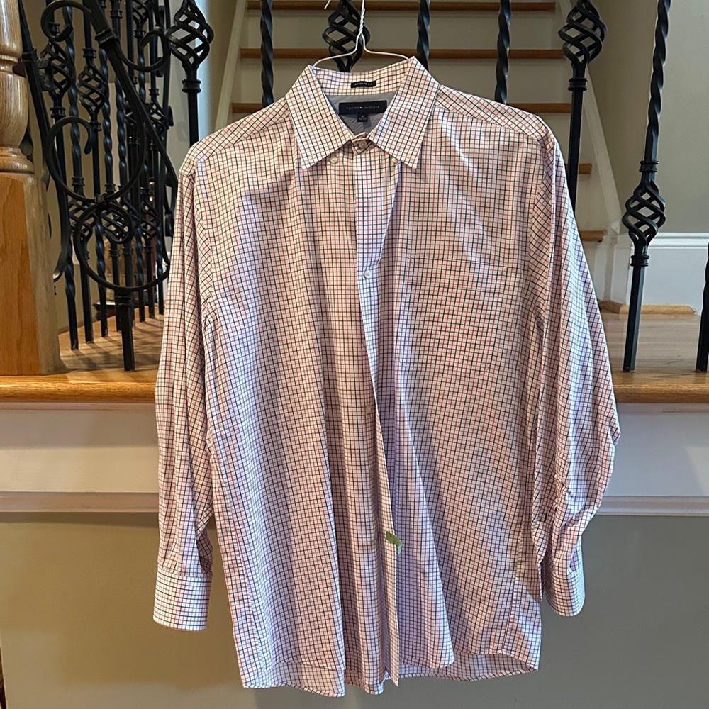 Tommy Hilfiger Men's Red and White Checkered Shirt